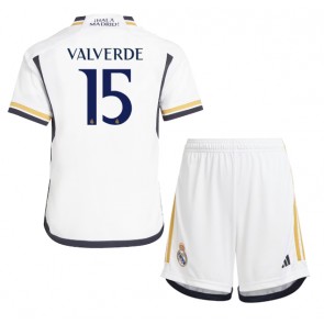 Real Madrid Federico Valverde #15 Dětské Domácí dres komplet 2023-24 Krátký Rukáv (+ trenýrky)